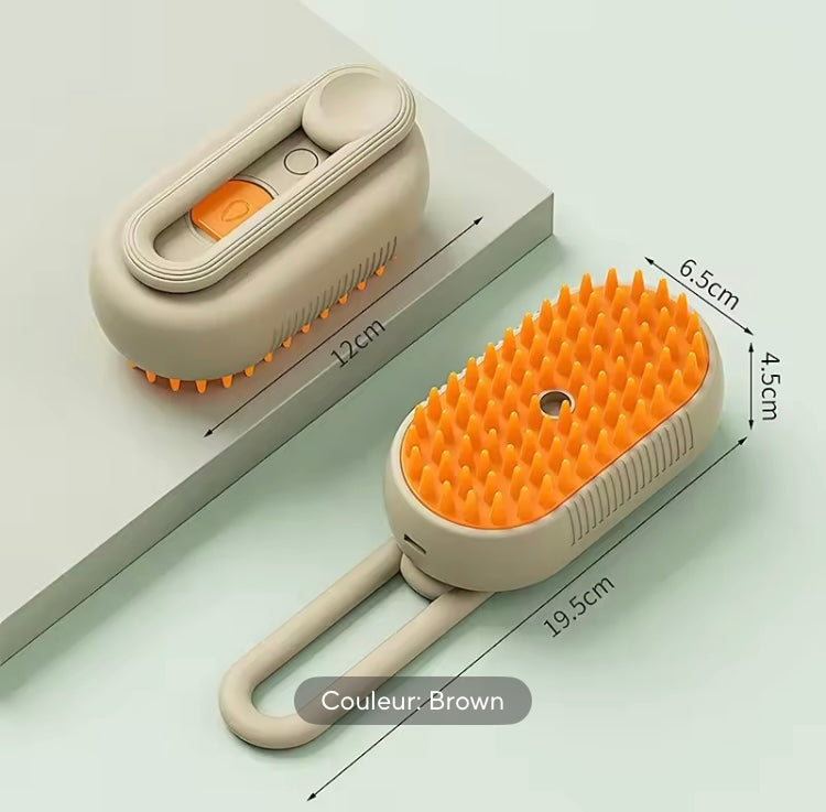 Brosse à vapeur 3-en-1 pour chien et chat, brume anti-poils volant et massage